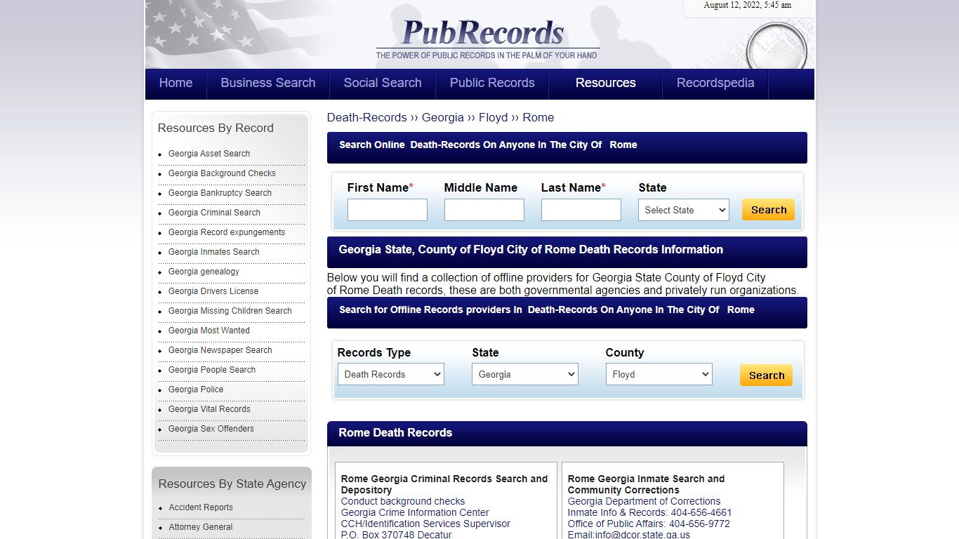 Rome, Floyd County, Georgia Death Records