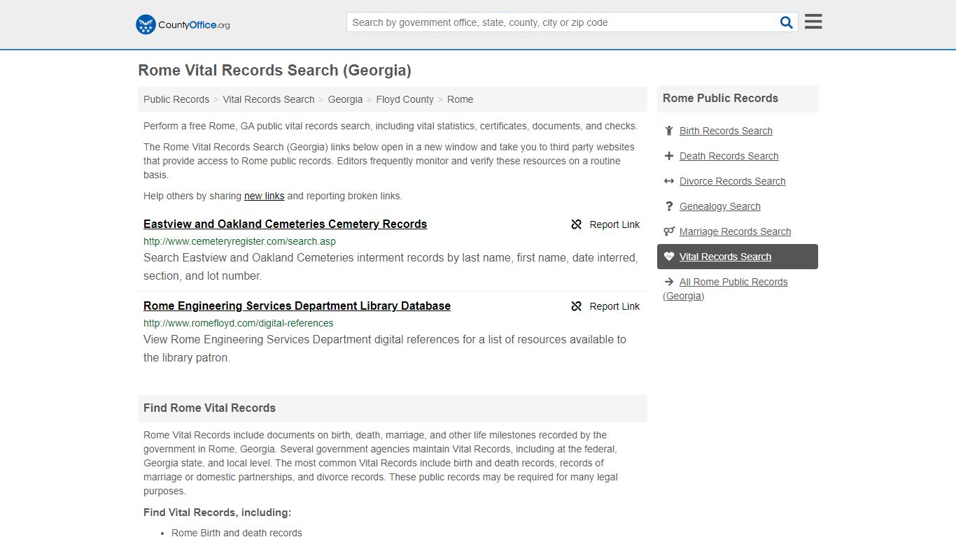 Vital Records Search - Rome, GA (Birth, Death, Marriage ...